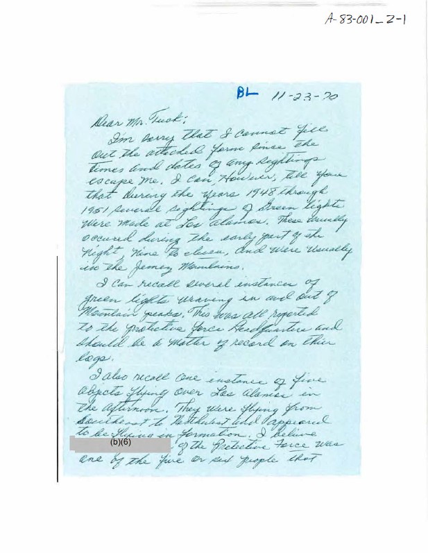 DOE-UAP-D002, James Tuck Correspondence, 1970s