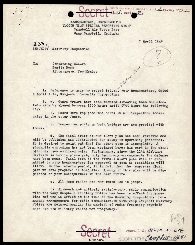 DOW-UAP-D017, UAP Reported at Sandia Base, 1948-1950
