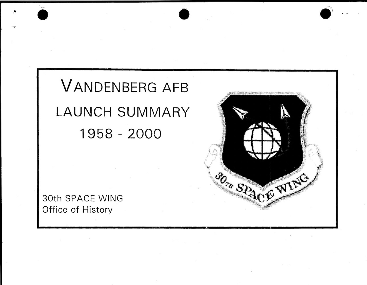 DOW-UAP-D049, Launch Summary, Vandenberg AFB, 2000