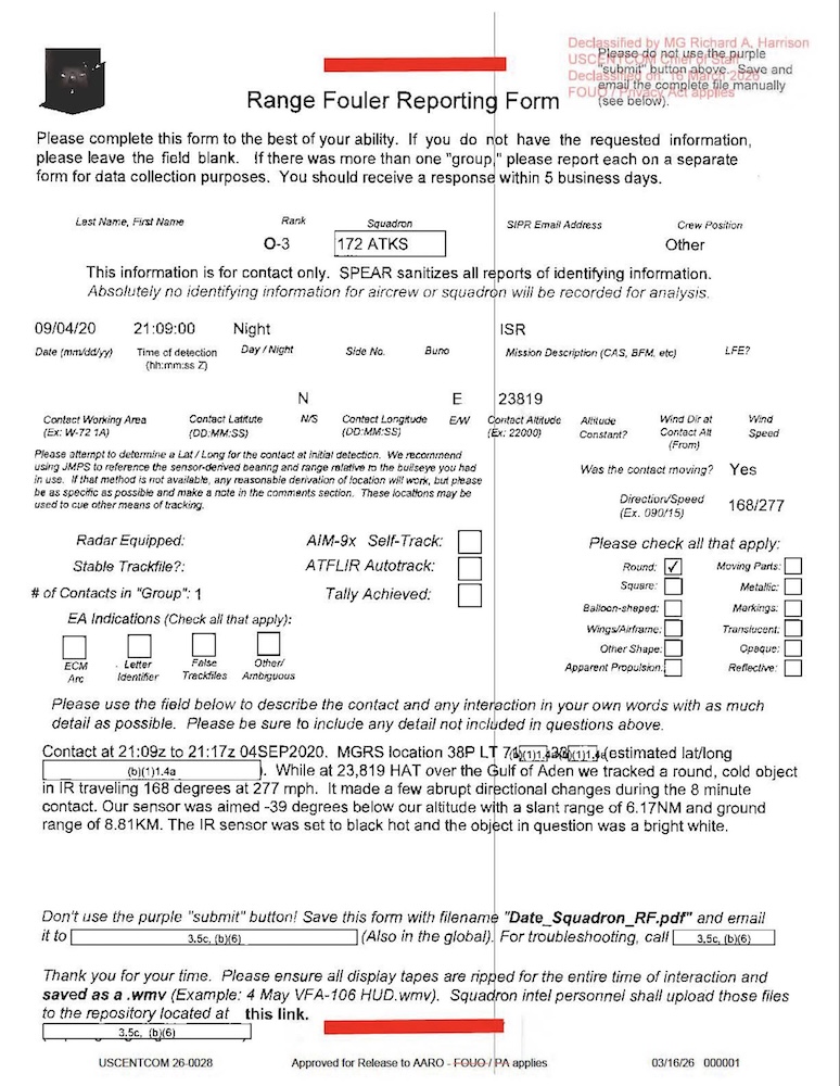 DOW-UAP-D057, Range Fouler Reporting Form, Gulf of Aden, September 2020