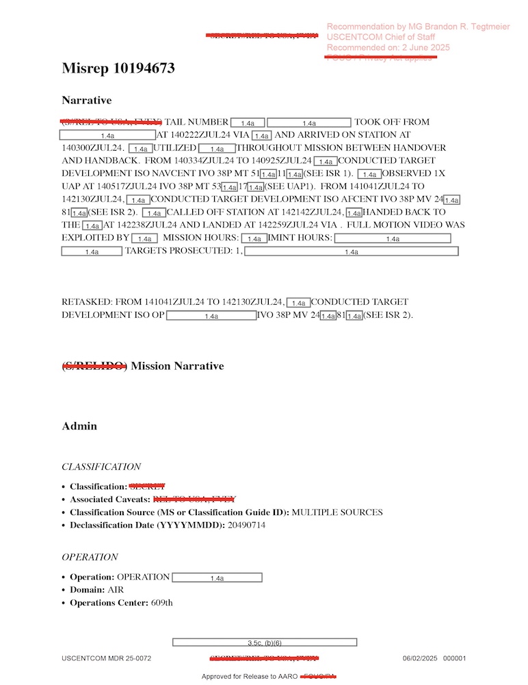 DOW-UAP-D075, Mission Report, Gulf of Aden, July 2024