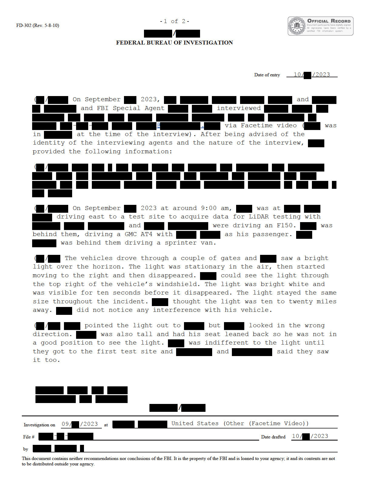 FBI September 2023 Sighting - Serial 003