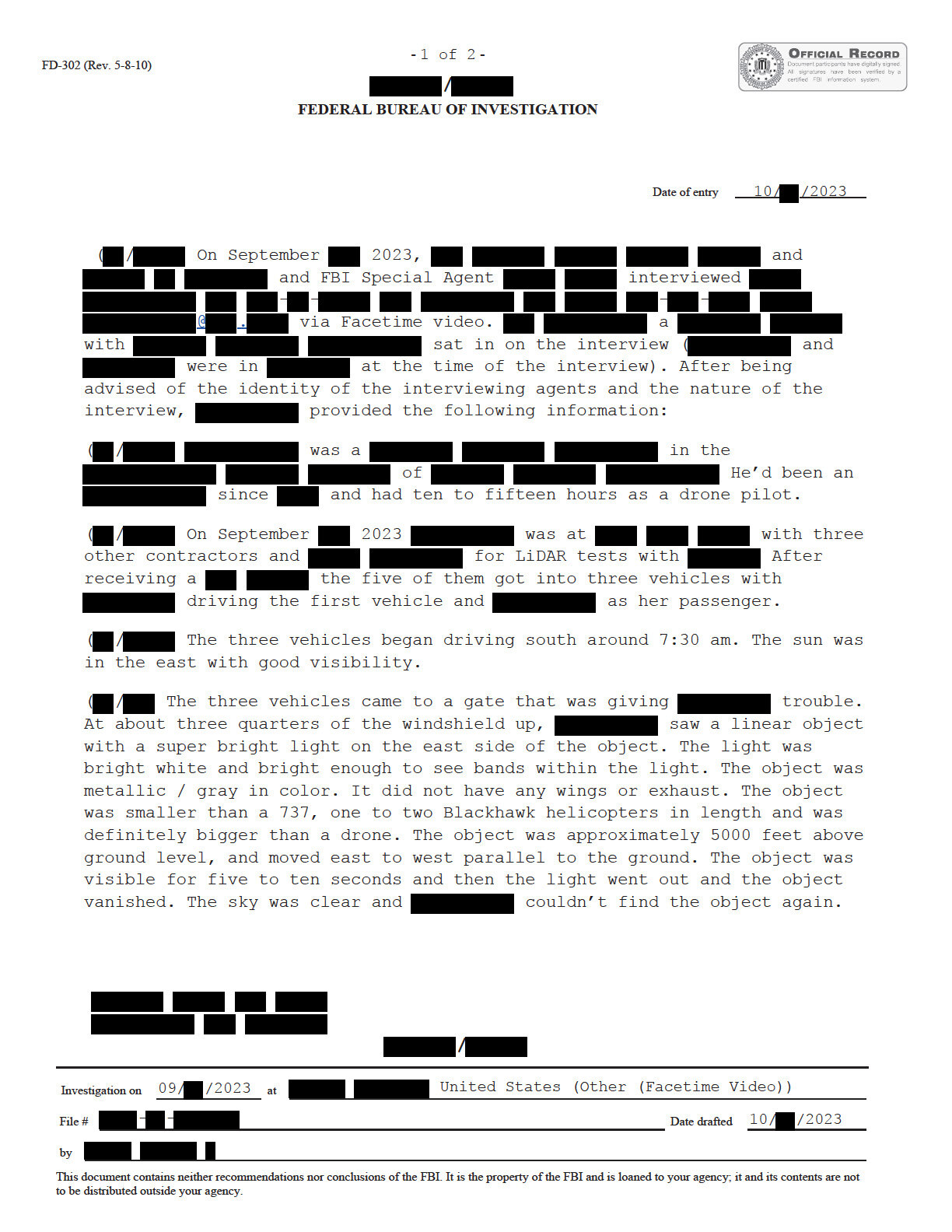 FBI September 2023 Sighting - Serial 005