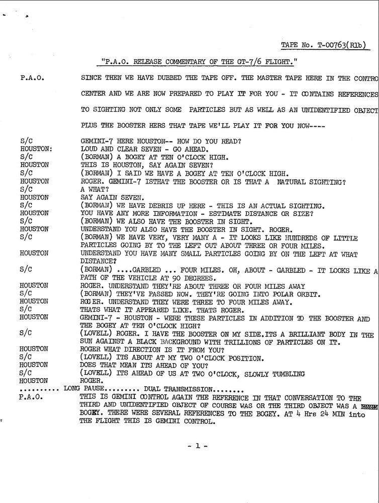 NASA-UAP-D003, Gemini 7 Transcript, 1965