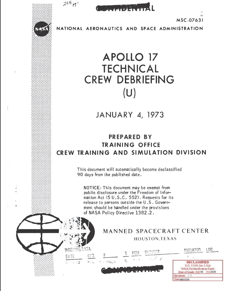 NASA-UAP-D006, Apollo 17 Technical Crew Debriefing, 1973