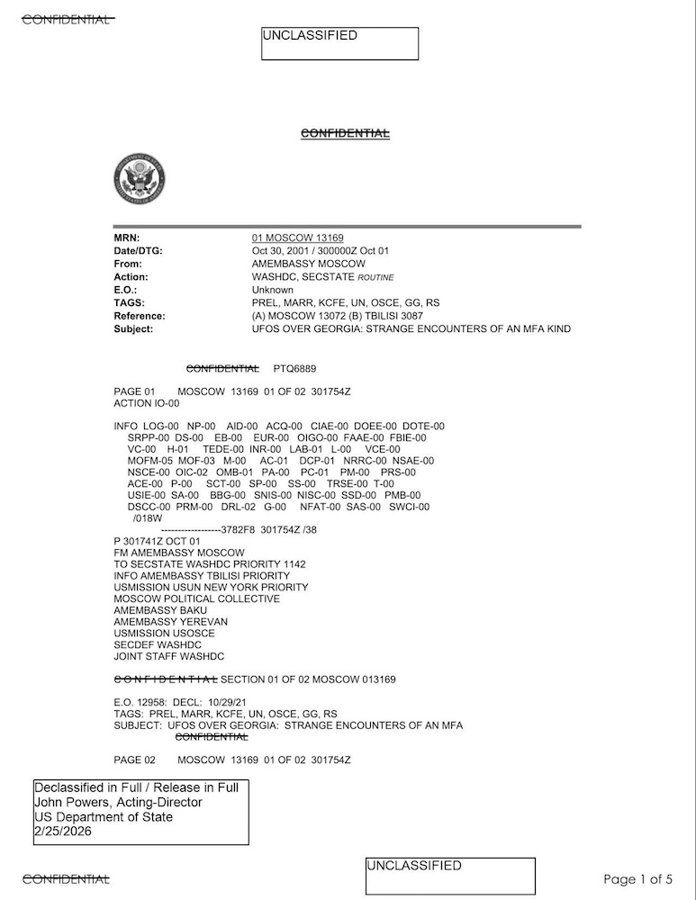 State Department UAP Cable 003, Tbilisi, Georgia, October 30, 2001